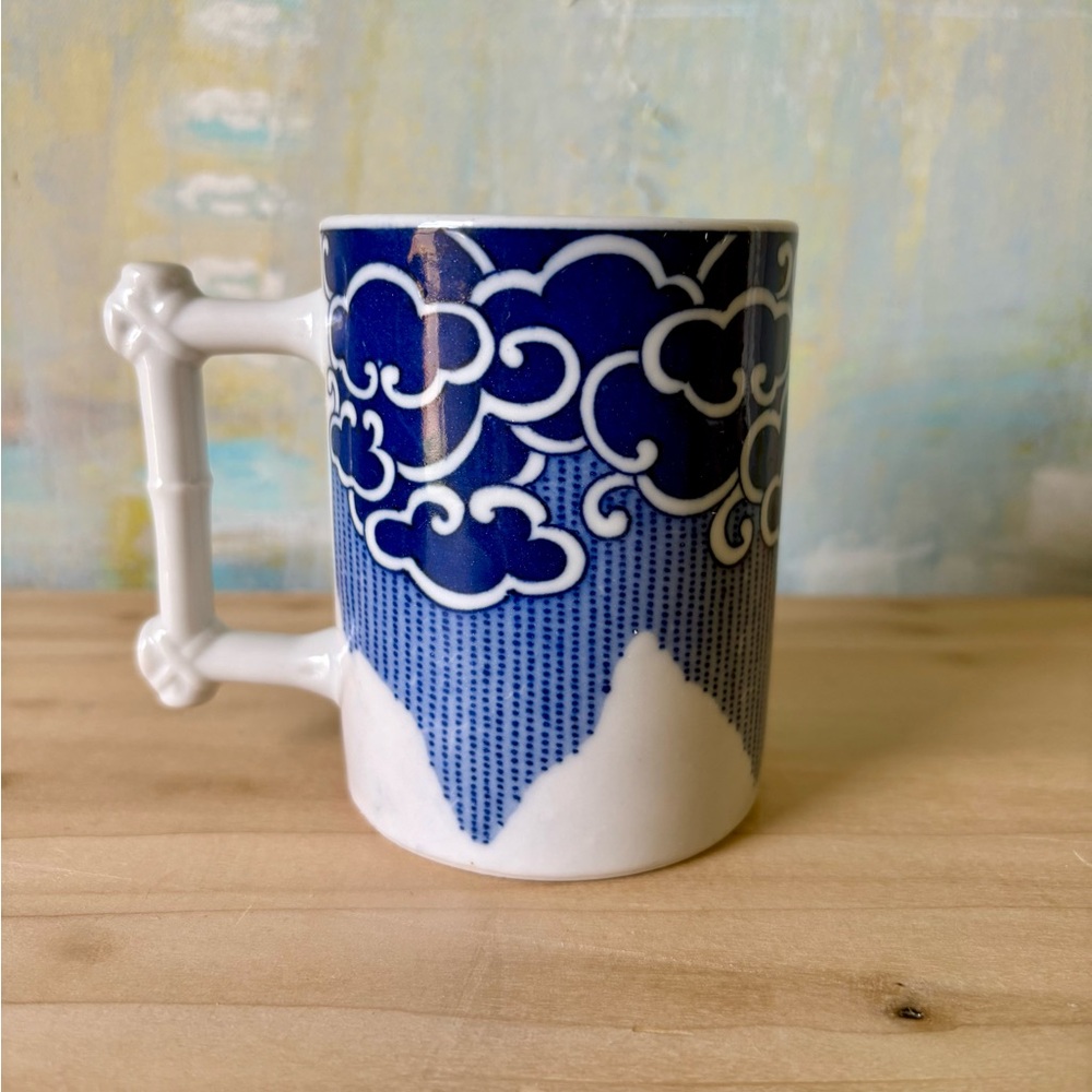 Vintage Nancy Getz Blue and White Cloud Ceramic Mug